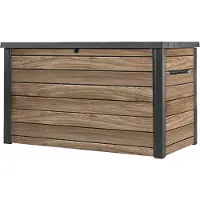 Keter Signature Grill-Pavillon – wetterfest, Holzoptik, Metallverstärkung, integrierte Haken und Ablageflächen, Dunkelgrau mit Walnuss Ablagen, Gazebo