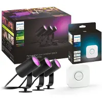 Philips Hue LED-Spot Lily, 3er-Set, Bridge, RGB, CCT, IP65 dimmbar, schwarz, Aluminium, Modern