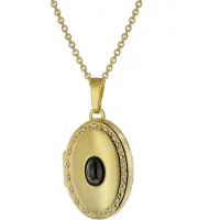 Trendor 75748 Damen-Kette mit Medaillon Onyx und Zirkonia Gold auf Silber 925