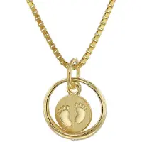 Trendor 75395 Taufring Babyfüße Gold 585 / 14 Karat mit vergoldeter Kette