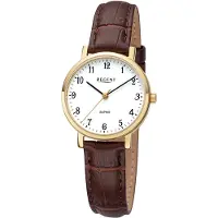 Regent Damen-Uhr Analog Quartz Lederband Braun Goldton F-1428