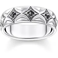 Thomas Sabo TR2453-643-11 Herrenring Rautenmuster mit schwarzen Steinen Silber