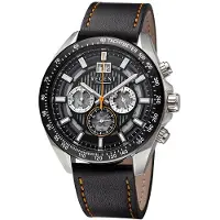 Regent Herren Uhr Lederarmband Leder Armbanduhr Analog schwarz orange URBA828