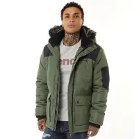 Bench Herren Tillor Parka mit Pelzbesatz Kapuze gesteppte Ripstop Khaki/Schwarz