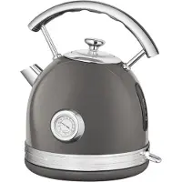 ProfiCook Wasserkocher 1,7L im stilvollen Vintage-Design - Retro Wasserkocher mit massivem Metallgehäuse und Chrom-Applikationen - mit Temperaturanzeige, 2200W - PC WKS 1192 anthrazit