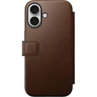 Nomad Apple iPhone 16 Hülle - Echtes Leder - - Klapphülle - Braun