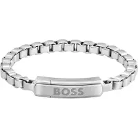 HUGO BOSS Silberfarbenes Armband im Panzerketten-Stil mit Logo am Verschluss