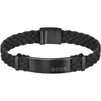 HUGO BOSS Flecht-Armband aus schwarzem Veloursleder mit Logo-Applikation Grösse S
