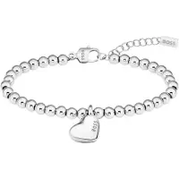 BOSS Armkette "HONEY HEART BEADS", silber (edelstahlfarben), Armbänder, Damen, 19cm, Edelstahl, Armkette