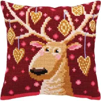 Collection D'Art Kissenbezug im Kreuzstich-Design "Weihnachtliches Lebkuchenhaus", 5390, 40x40 cm, mit vorgefertigtem Stickmuster