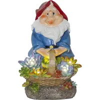 Star Trading 480-86 LED-Solar-Figur "Gnomy", Zwerg mit Blumenkorb, 5 warmwhite LED, ca. 14x22 cm, mit Solarpanel, incl. Akku outdoor, Vierfarb-Karton