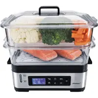 Steba DG 2 - Elektronischer Dampfgarer (3 - 6 Liter), BPA-frei, inkl. Reiseset, LCD-Display mit 5 Automatikprogrammen, 30-Minuten-Timer mit Signalton und Endabschaltung)
