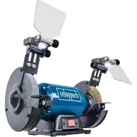 Scheppach Schleifgerät Doppelschleifer SM150LB | 400W | Schleifscheibe 150mmØ | Verstellbarer Funkenschutz | LED | inkl. Schruppscheibe/Bürstenscheibe
