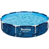 Bestway Steel Pro Frame Pool ohne Pumpe Ø 305 x 66 cm, buntes Zebra-Design, rund