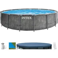 Intex , Frame Swimming Pool Set "Prism Greywood" inkl. Kartuschenfilteranlage, Ø 457 x 122 cm