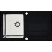 Respekta Küchenspüle Glas Einbauspüle Edelstahl Spüle 86 x 50 Schwarz New York