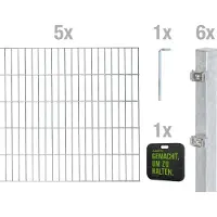 Alberts Doppelstabmattenzaun, Höhe 160 cm, Länge 10 m, Zaun-Komplettset zum Einbetonieren, feuerverzinkt