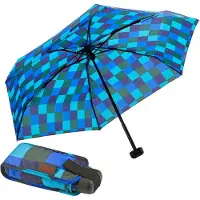 Euroschirm Taschenregenschirm "Dainty, Karo blau grün" kariert, besonders leicht, super flach und extra klein