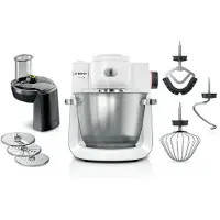 Bosch Küchenmaschine "Serie 6 MUMS6EW13D, Durchlaufschnitzler, Edelstahlschüssel, weiß" 7 Stufen, 3 Scheiben, Knethaken/Rühr-/Silikonbesen, spülm.fest