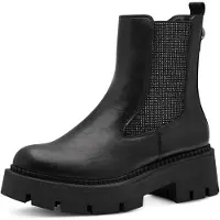Tamaris Damen Chelsea Boot derbe Profilsohle Glitzersteine Stretcheinsatz Stiefelette 1-25475-43, Größe:40 EU, Farbe:Schwarz