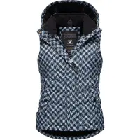 Ragwear Steppweste "Hesty Print" Weste mit abnehmbarer Kapuze und Hahnentritt Muster