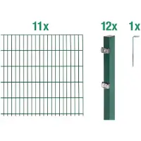 Alberts Doppelstabmatten Zaun, Höhe 140 cm, Länge 22 m, Zaun-Komplettset zum Einbetonieren, grün, Pfosten 60x40 mm