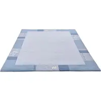Theko Wollteppich "Royal Ganges", blau (hellblau), B:160cm H:13mm L:230cm, Viskose, Wolle, Teppiche, Wollteppich, 95% Wolle, mit Bordüre, auch in rund, Wohnzimmer, Schlafzimmer