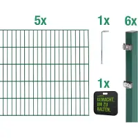 Alberts Doppelstabmattenzaun, Höhe 160 cm, Länge 10 m, Zaun-Komplettset zum Einbetonieren, grün