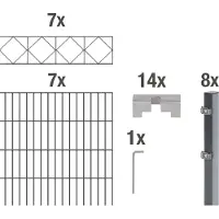 Alberts Doppelstabmattenzaun Bergen, Höhe 160 cm, Länge 14 m, 2 m Matte, anthrazit, zum Einbetonieren