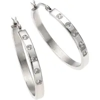 Zeeme Stainless Steel Ohrringe Edelstahl mit weißen Zirkonia-Steinen 35mm Durchmesser