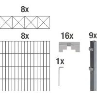 Alberts Doppelstabmattenzaun Nexus, Höhe 140 cm, Länge 16 m, 2 m Matte, anthrazit, zum Einbetonieren