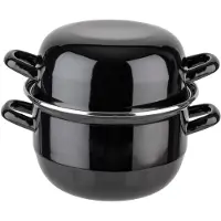 Aps 625 Servier-Muscheltopf, schwarz emailliertes Stahlblech, Ø 18 cm, Inhalt Topf 2,6 Liter, Inhalt Deckel 1,4 Liter
