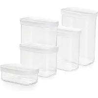 EMSA Optima 5-teiliges Trockenvorratsdosen-Set, 0,45/2 x 1/1,6/2,2 Liter, rechteckig, 100% sicher/hygiene/Platzeffizient, Frischedichtung, transparentes Design, N1142800