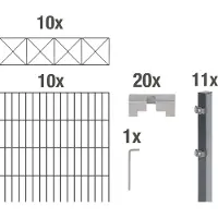 Alberts Doppelstabmattenzaun Nexus, Höhe 100 cm, Länge 20 m, 2 m Matte, anthrazit, zum Einbetonieren
