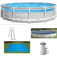 Intex 26722GN - Frame Pool Set - Clearview Premium (427x107cm) inkl. Filterpumpe, Leiter & Planen