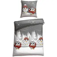 Schiesser Bettwäscheset Olsona | Winterprint | Feinbiber | 2-teilig | 100% Baumwolle | Kuschelweich | YKK-Reißverschluss | 135x200 cm + 80x80 cm | Grau
