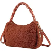 Collezione alessandro Schultertasche Teddy aus rostrotem Teddystoff mit Leder von