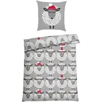 Schiesser Bettwäscheset Sippa | Feinbiber | 2-tlg | Winterprint | 100 % Baumwolle | Weich & angeraut für kuschelige Nächte | YKK-Reißverschluss | 135x200 cm + 80x80 cm | Grau