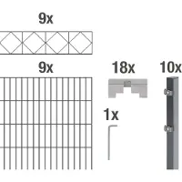 Alberts Doppelstabmattenzaun Bergen, Höhe 160 cm, Länge 18 m, 2 m Matte, anthrazit, zum Einbetonieren