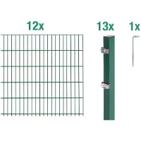Alberts Doppelstabmatten Zaun, Höhe 120 cm, Länge 24 m, Zaun-Komplettset zum Einbetonieren, grün, Pfosten 60x40 mm
