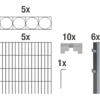 Alberts Doppelstabmattenzaun Oslo, Höhe 100 cm, Länge 10 m, 2 m Matte, anthrazit, zum Einbetonieren