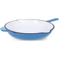 Echtwerk Bratpfanne Gusseisen Emaille-Beschichtung Gusseisenpfanne mit zwei Griffen Creme, Ø 26,5 cm,, Farbe:Hellblau