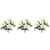 Creativ Green Winterliche Kunstpflanze "Weihnachtsdeko" 3 Büsche mit je 7 Blüten und Knospen