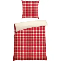 Schiesser Bettwäscheset Morris | Kariert | Feinbiber | 2-teilig | 100% Baumwolle | Kuschelweich | YKK-Reißverschluss | 135x200 cm + 80x80 cm | Rot