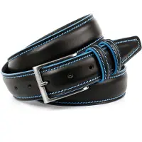 Anthoni Crown Ledergürtel mit Kontrast Stitching in blau