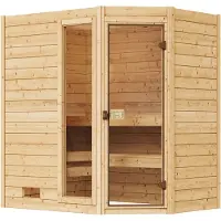 Weka Sauna "Massivholzsauna VALIDA Eck 1", beige (natur), Saunaofen, externe Steuerung, 7,5 kW, Saunen, Sauna, Blockbohlen, Fensterelement, moderne Glastür