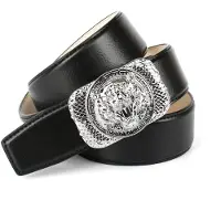 Anthoni Crown Ledergürtel , Damen, Gr. 105, schwarz, Leder, unifarben, Gürtel Ledergürtel, mit silberfarbener Schließe "Tiger"