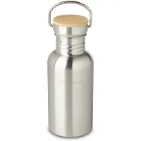 Echtwerk Trinkflasche, mit Bambusdeckel und Silikonband, Innen und außen poliert