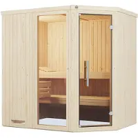 Weka Sauna "Element-Ecksauna VARBERG 1" vorgefertigte Elemente, Fensterelement, moderne Ganzglastür