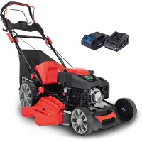 Scheppach Benzin-Rasenmäher MS225-56E - E-Start | Radantrieb | 6PS | 56cm Schnittbreite | 65 Liter Fangkorb | inkl. 2Ah Akku + 2,4A Ladegerät